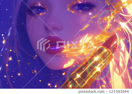 A woman's face wrapped in fantastic lips and radiance 125383944
