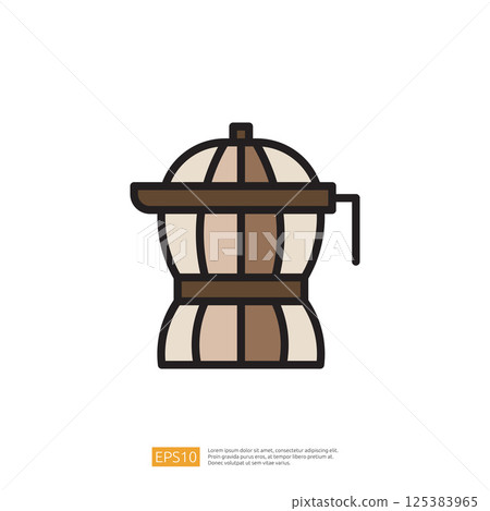 Moka pot coffee brewing icon in a minimalist flat design style, showcasing a vintage coffee pot with natural tones and clean lines for modern kitchen decorations 125383965