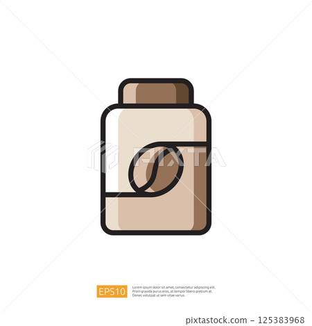 Coffee Related Icon Representing Beverage Container with Caffeine Symbol in Minimalist Design and Simple Color Palette 125383968