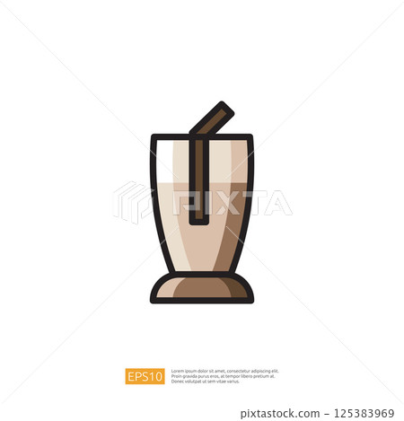 Cold Refreshing Coffee Beverage Icon in Minimalist Style Featuring Creamy Texture and Smooth Shape with a Straw Emerging from Tall Glass 125383969