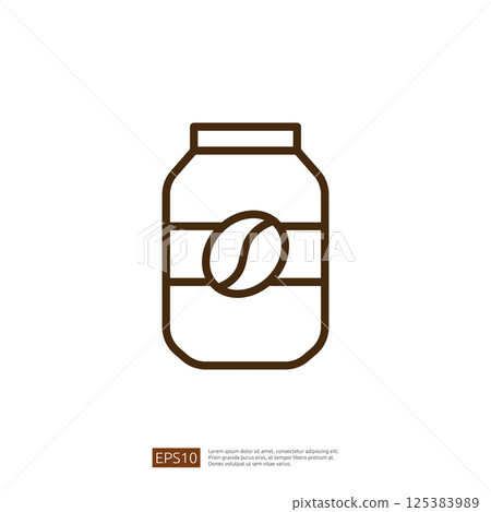 Coffee Jar Icon Featuring Simple Outline Design Representing Freshly Brewed Beverage with Caffeine Content in Minimalist Brown Color Scheme 125383989