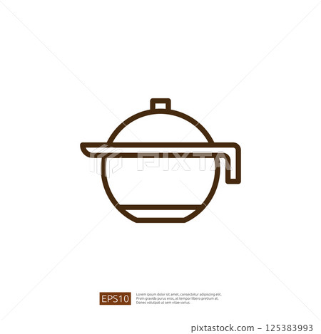 Line Drawing of a Lidded Cooking Pot, Symbolizing Culinary Preparation in a Modern Kitchen Environment 125383993