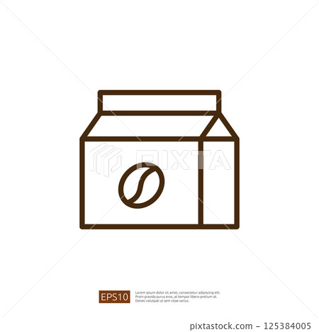 Coffee Packaging Line Icon Featuring Coffee Bean Illustration in Minimal Design with Brown Outline Color on Transparent Background 125384005