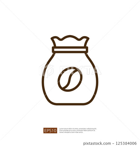 Coffee Bean Bag Icon Minimalist Line Design Representing Fresh Roasted Beans for Brewing Delicious Beverages in a Stylish and Modern Way 125384006