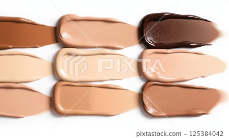 Various shades of foundation swatches on white background Various shades of foundation swatches on white background 125384042
