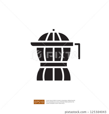 Stylized black coffee pot icon perfect for illustrating caffeine-related themes in modern kitchen design and cozy cafe settings 125384043