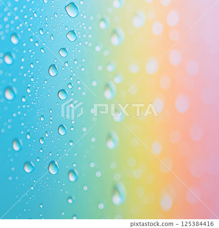 Vibrant rainbow gradient with water droplets on glass surface 125384416