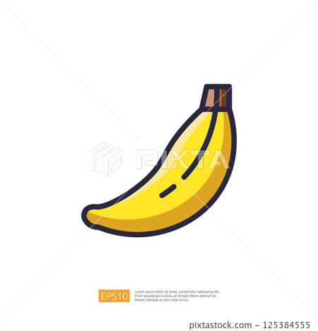 Fresh Fruit Illustration Icon Design Image Clipart Vector Banana. Simple Minimalist Vector Flat Outline 125384555
