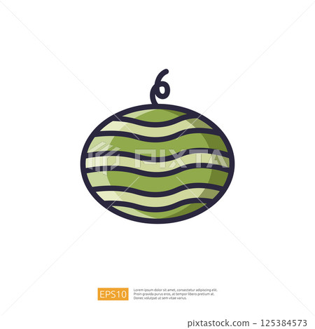 Green Watermelon Fruit and Healthy Food. Simple Minimalist Vector Flat Outline. Fresh Fruit Illustration Icon 125384573