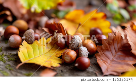 Natural Textures of Leaves Soil and Acorns Natural Textures of Leaves Soil and Acorns 125385174
