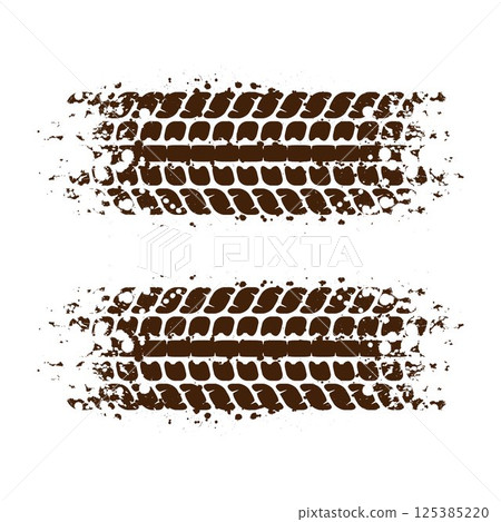 Tire tracks stained brown path Tire tracks stained brown path 125385220