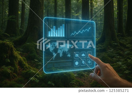 Holographic Touchscreen Interface in Forest Environment Holographic Touchscreen Interface in Forest Environment 125385271