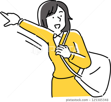 woman pointing diagonally upwards woman pointing diagonally upwards 125385348