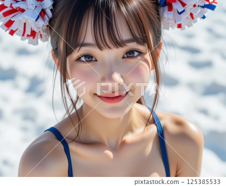 頭髮上戴著絨球飾品的啦啦隊員 頭髮上戴著絨球飾品的啦啦隊員 125385533