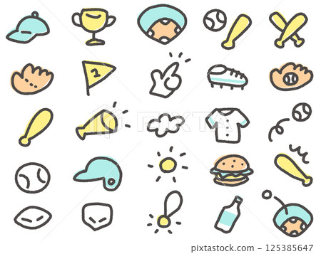 Hand drawn cute baseball icon set Hand drawn cute baseball icon set 125385647