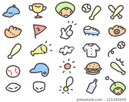 手繪可愛棒球圖示集 125385648