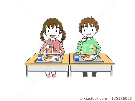 孩子吃學校午餐 125386036