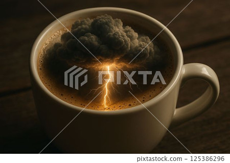 Storm Brewing in Coffee Cup Foam 125386296