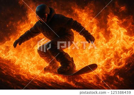 Snowboarder Rides Through Wall of Fire 125386439