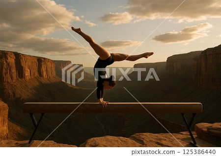 Gymnast Balancing Above Majestic Canyon 125386440