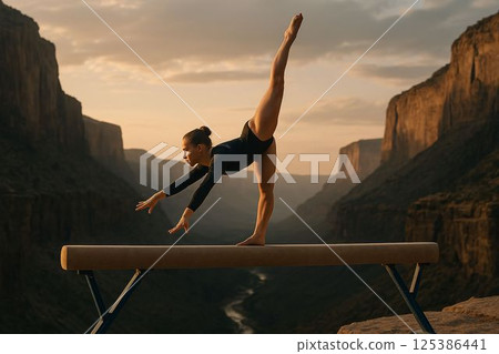 Gymnast Balancing Above Majestic Canyon 125386441