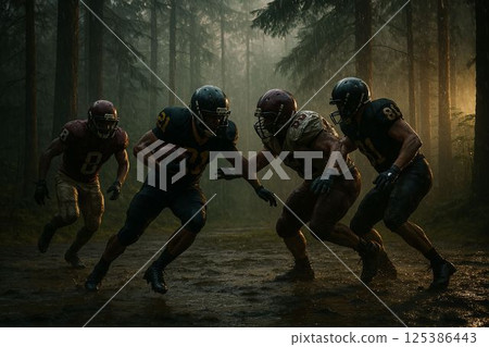 Rainy Forest Football Clash in Motion 125386443