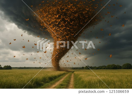 Massive Butterfly Tornado Over Lush Countryside Field 125386659