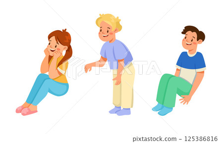 Illustrations of Playful Children Depicted in Relaxed and Fun Poses for Everyone to Enjoy Illustrations of Playful Children Depicted in Relaxed and Fun Poses for Everyone to Enjoy 125386816