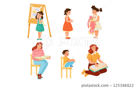 Children immersed in various creative activities and learning experiences together 125386822