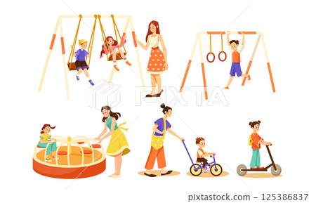 Children are joyfully playing in the park while their parents nearby enjoy activities 125386837