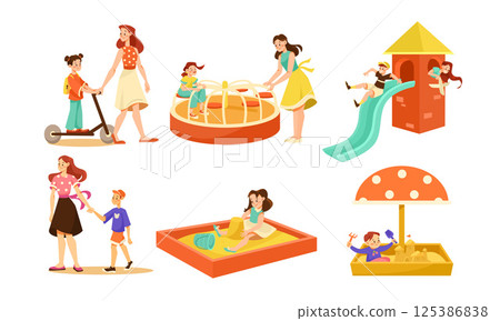 Playful Moments and Joyful Activities Kids Happily Enjoying Fun Activities with Caregivers 125386838