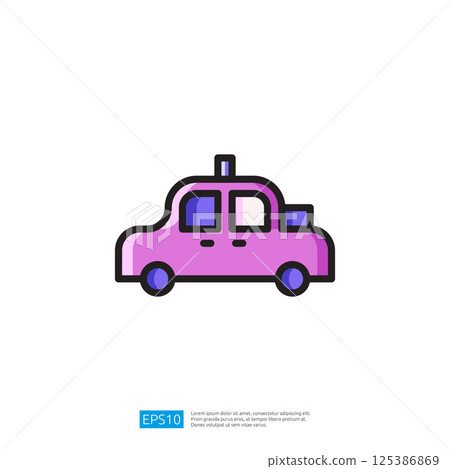 Stylized Pink Transportation Icon with Simple Lines on a White Backgrounded Image for City Transport Vehicles Illustrations and Graphics Style Designs. Simple Taxi Icon Design 125386869