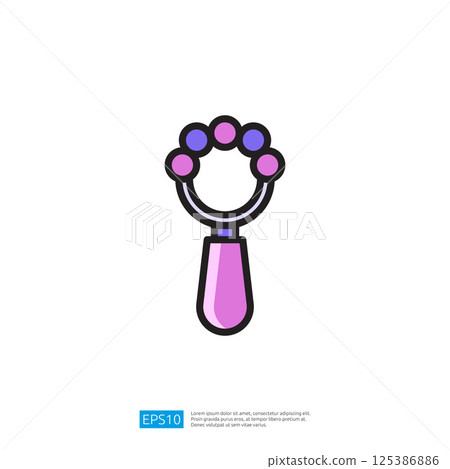 Colorful Baby Rattle Toy Icon With Purple And Pink Beads On A White Background 125386886