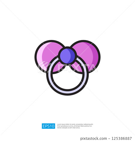Colorful Baby Care Icon With Pink And Purple Bow Design On A White Backgrounds and Circles. Design elements for kids and babies. An illustration of a playful icon with modern 125386887