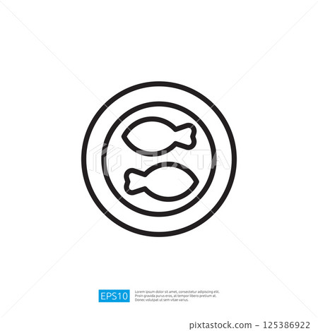 Minimalist Icon Of Two Fish On A Circular Plate In Simple Black Line Art Style Minimalist Icon Of Two Fish On A Circular Plate In Simple Black Line Art Style 125386922