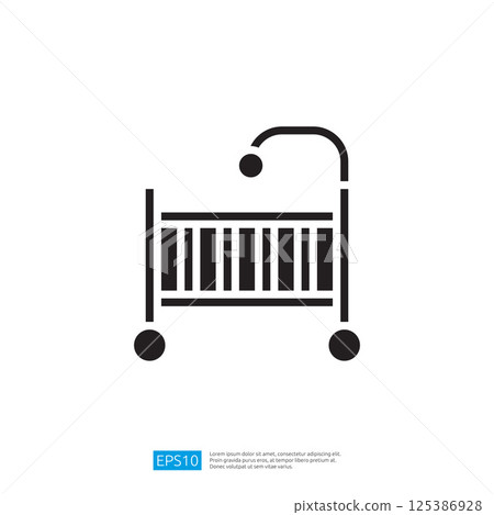 Minimalist Baby Crib Icon With Mobile And Soft Design On White Backgrounds Illustration Design For Nursery Room Ideas. Children Room Concept. For Cozy Baby Care Themes. 125386928