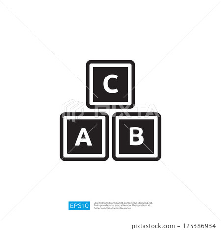 Stacked Alphabet Blocks With Distinct Black Outline On A White Background For Education And Playful Learning In The Nursery For Children And Infants. Stacked Alphabet Blocks With Distinct Black Outline On A White Background For Education And Playful Learning In The Nursery For Children And Infants. 125386934