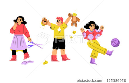 Dynamic and Playful Kids are Engaging in Various Fun and Exciting Activities Together Dynamic and Playful Kids are Engaging in Various Fun and Exciting Activities Together 125386958