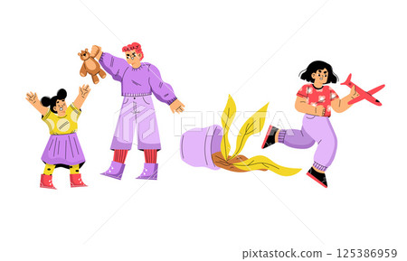 A Collection of Colorful Cartoon Characters Happily Engaged in Whimsical Activities and Adventures A Collection of Colorful Cartoon Characters Happily Engaged in Whimsical Activities and Adventures 125386959