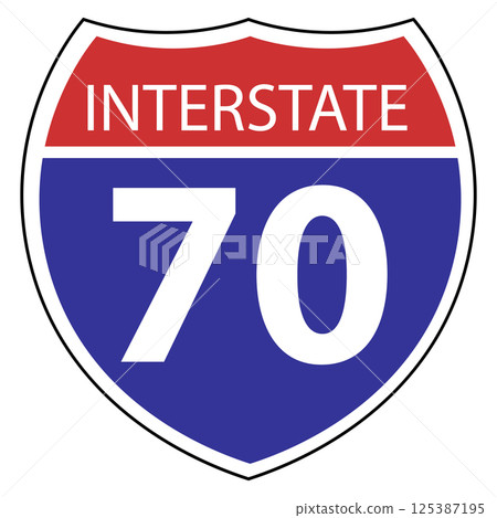 US Interstate 70 highway icon. US Interstate 70 highway sign with route number and text. Interstate highway 70 road symbol. US Interstate 70 highway icon. US Interstate 70 highway sign with route number and text. Interstate highway 70 road symbol. 125387195