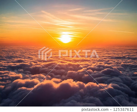 Sunrise and sea of clouds (AI generated image) 125387611
