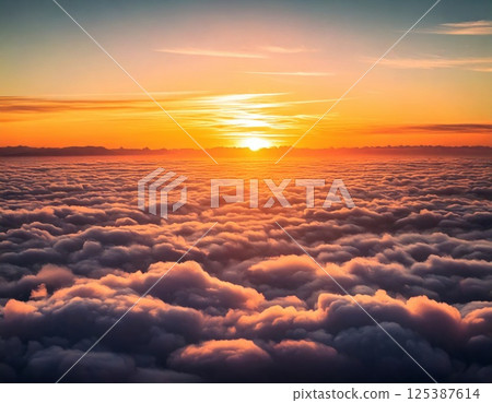 Sunrise and sea of clouds (AI generated image) 125387614