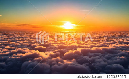 Sunrise and sea of clouds (AI generated image) 125387615