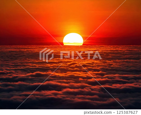 Sunrise and sea of clouds (AI generated image) 125387627