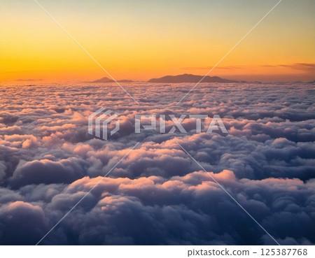 Sea of clouds at sunrise (AI generated image) 125387768