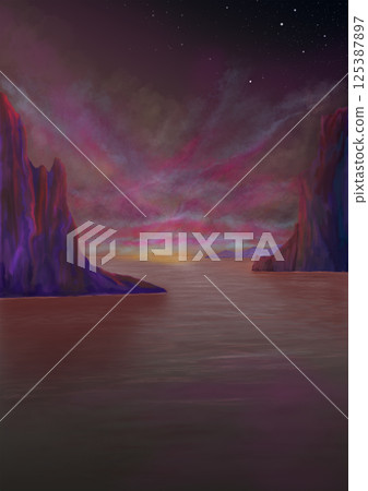 The red-stained beach 125387897