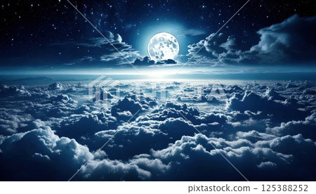 Full moon and sea of clouds at night (AI generated image) 125388252