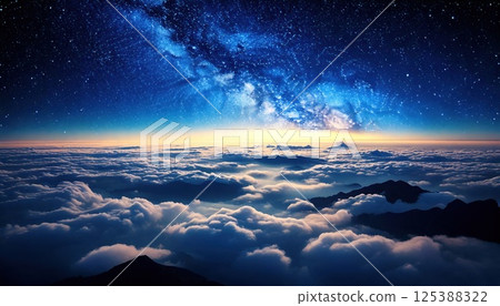 Sea of clouds and the Milky Way at night (AI generated image) 125388322