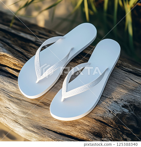 Elegant Mockup of Flip Flops Displayed in a Modern, Versatile Setting Perfect for Branding and Design Projects 125388340