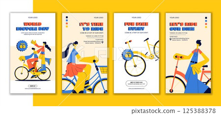 Cycling Celebration Social Media Stories Design for World Bicycle Day in Flat Cartoon Style Cycling Celebration Social Media Stories Design for World Bicycle Day in Flat Cartoon Style 125388378